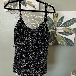 St. John's Bay Black and White Polka Dot Ruffle Swim Cami